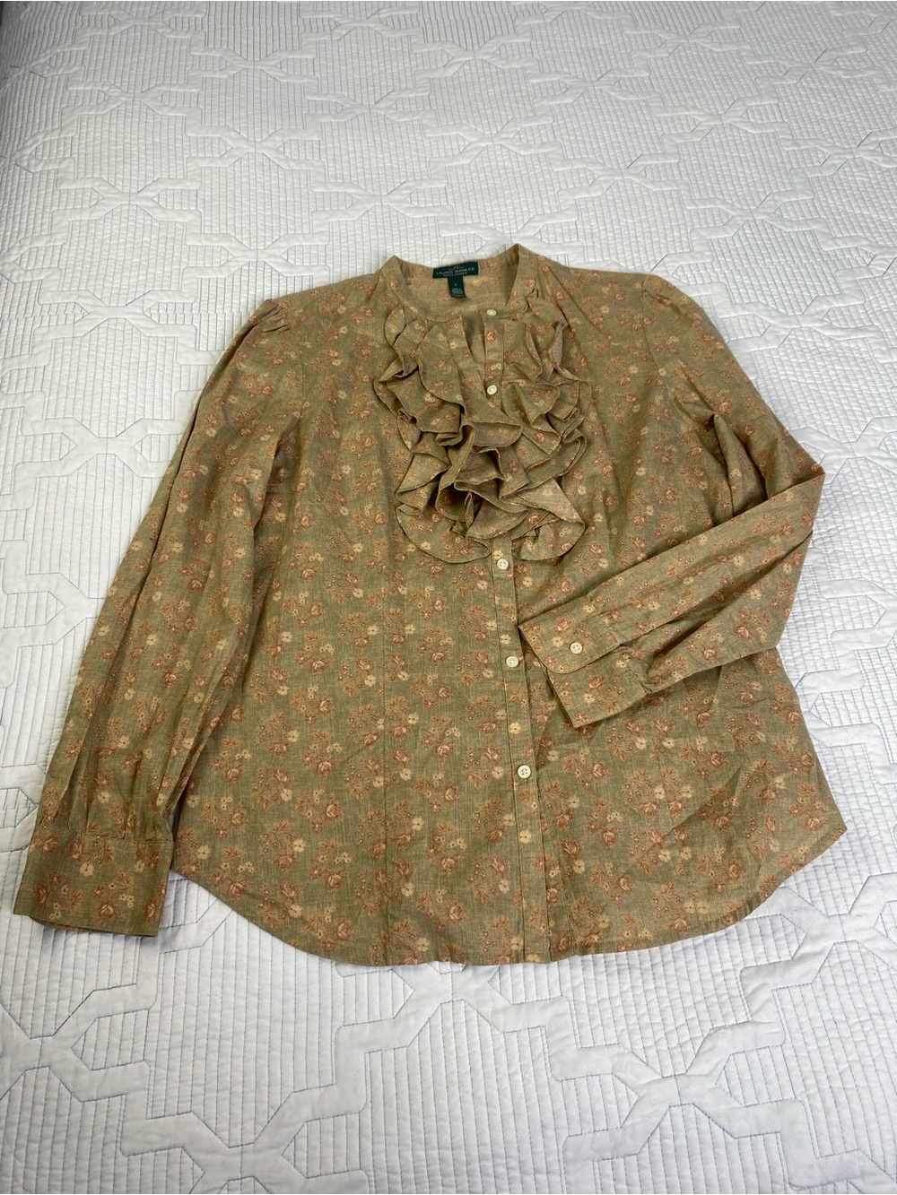 Lauren Ralph Lauren Jeans Co. Ruffle Floral Prairie Blouse Willow Bark | L